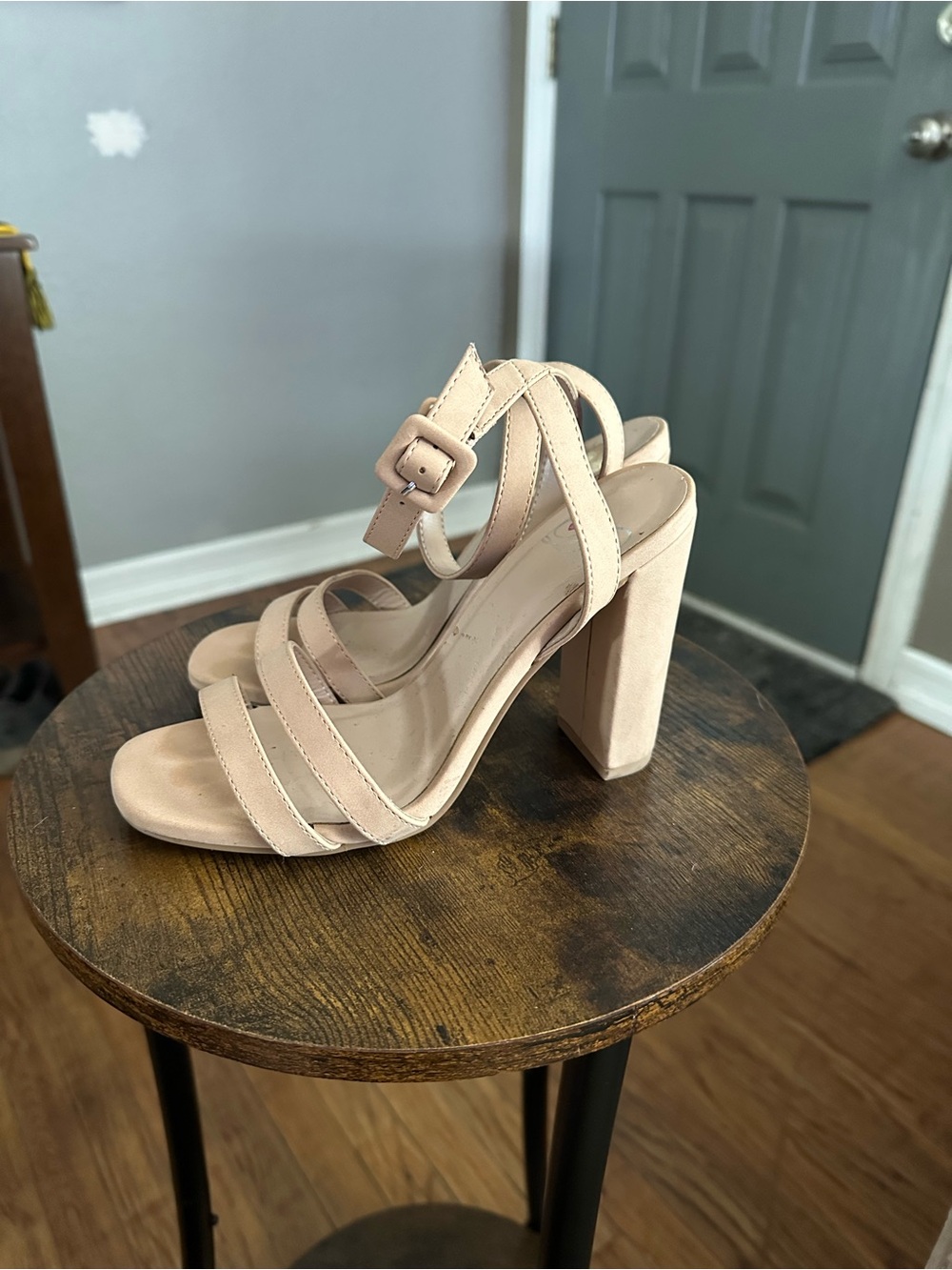 Nude Strappy Block Heels